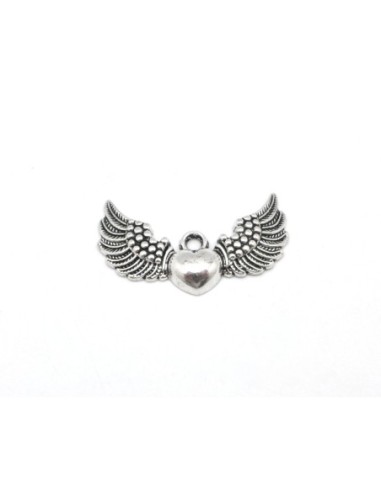 2 Breloques, pendentifs aile d'ange en métal argenté 44,7mm x 25,4mm