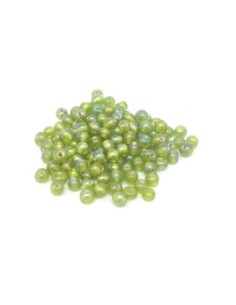 10g env. 100 perles en verre fine ronde 4mm vert olive pâle irisé rainbow