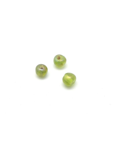 10g env. 100 perles en verre fine ronde 4mm vert olive pâle irisé rainbow