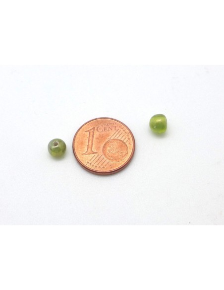 10g env. 100 perles en verre fine ronde 4mm vert olive pâle irisé rainbow