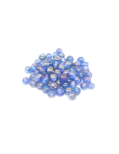 Perle en verre fine ronde 4mm bleu irisé rainbow 