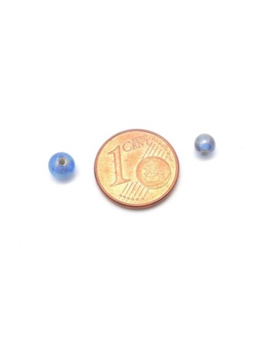 Perle en verre ronde 4mm bleu irisé