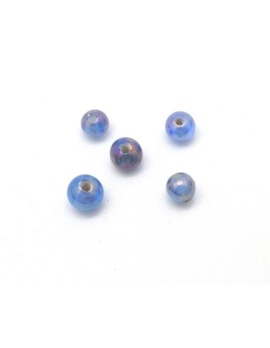 Perle ronde 4mm bleu irisé rainbow en verre