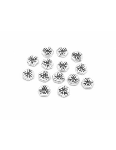 30 Perles intercalaire hexagonale 6,4mm en métal argenté travaillé