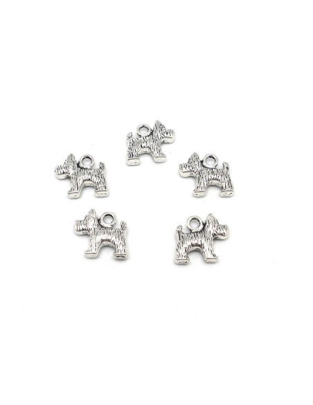 5 Breloques chien scottish terrier en métal argenté 12,6mm