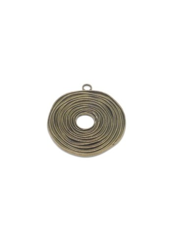 Grand pendentif rond spirale en métal de couleur bronze