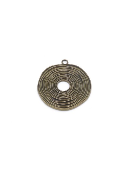 Grand pendentif rond spirale en métal de couleur bronze