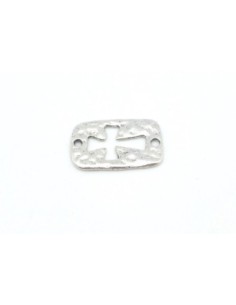 10 Connecteurs rectangle croix en métal argenté martelé 22,7mm x 14,5mm