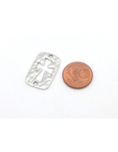 10 Connecteurs rectangle croix en métal argenté martelé 22,7mm x 14,5mm 2