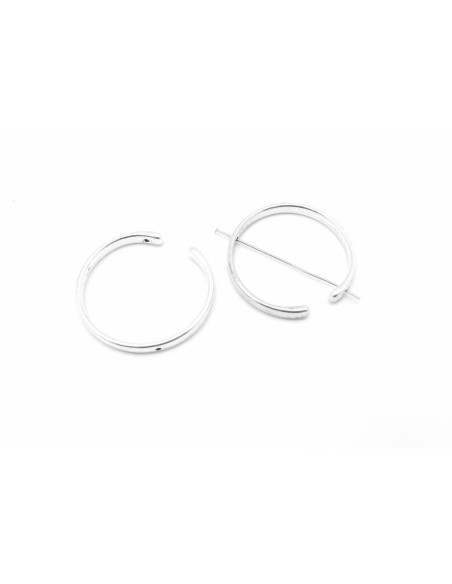 3 Perles intercalaire demi cercle ouvert lune 38mm en métal argenté lisse appelé aussi demi cadre à perles 