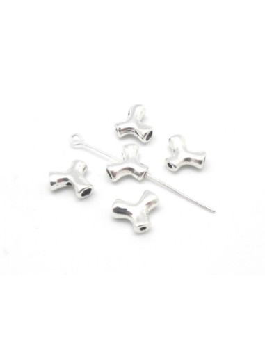 5 Perles embout intercalaire connecteur triangle en métal argenté martelé pour cordon de 2mm et fil de 0,8mm