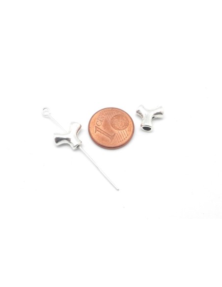 5 Perles embout intercalaire connecteur triangle en métal argenté martelé pour cordon de 2mm et fil de 0,8mm