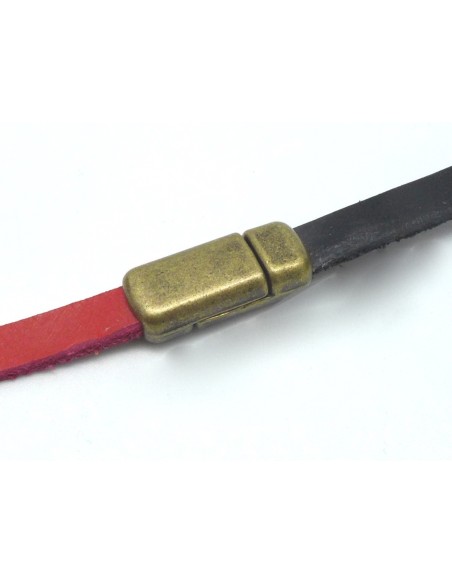 Fermoir aimanté lacet, lanière de 6mm X 2,2mm en métal de couleur bronze