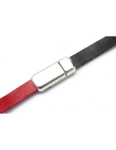 Fermoir aimanté lacet, lanière de 6mm X 2,2mm en métal argenté