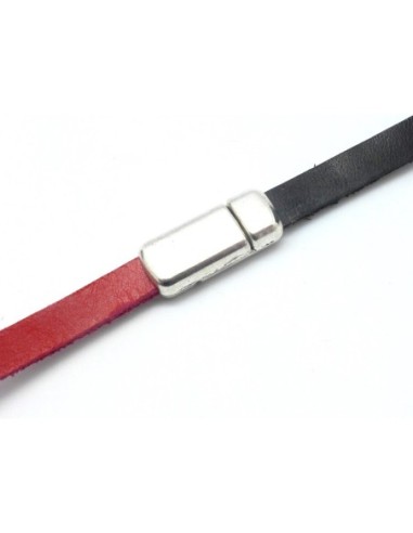 Fermoir aimanté lacet, lanière de 6mm X 2,2mm en métal argenté