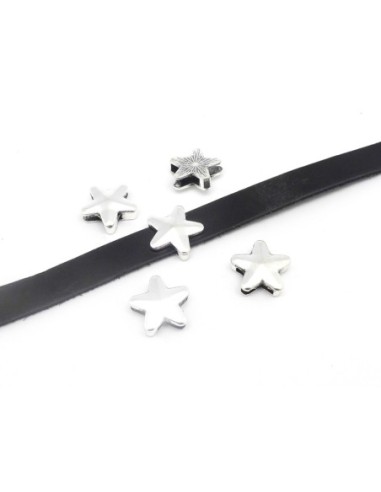 Perle étoile argenté poussoir en métal pour lacet 10mm
