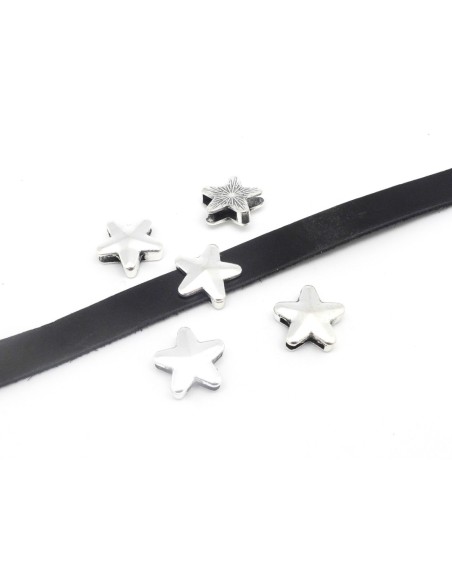 Perle étoile argenté poussoir en métal pour lacet 10mm