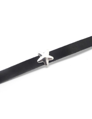 Perle slide étoile argenté pour lanière cuir 10mm