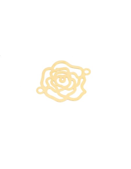 4 Estampes connecteur rose camélia filigrane évidé 2cm ajouré en métal doré très fin, léger et stylisé
