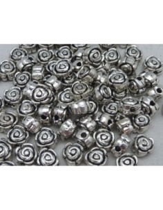 Perles connecteur fleur rose en métal argenté 6,5 mm
