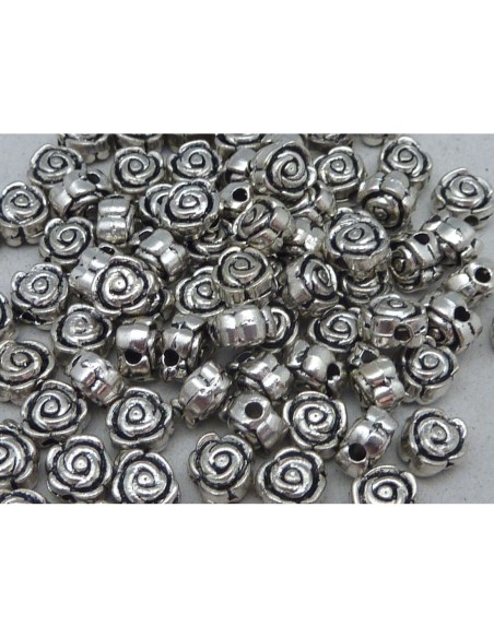 Perles connecteur fleur rose en métal argenté 6,5 mm