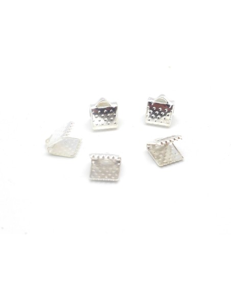 20 Embouts griffe serre ruban pour lanière de 6mm en métal argenté brillant blanc