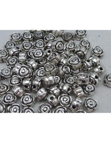 Perles leur rose en métal argenté 6,5 mm