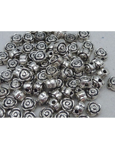 Perles leur rose en métal argenté 6,5 mm
