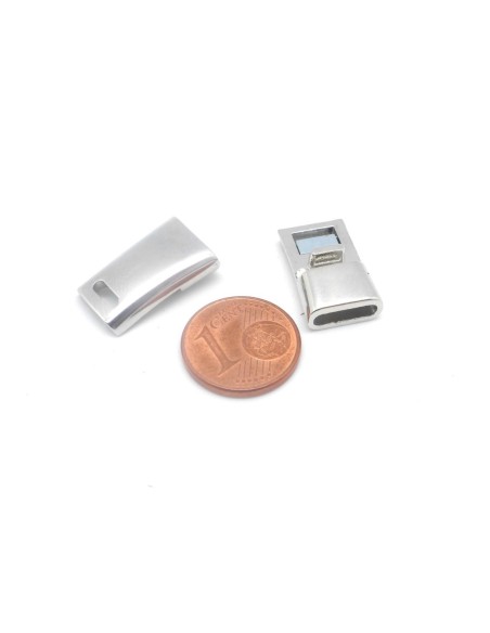 Fermoir aimanté pour lanière de 9mm en métal argenté finition brillante effet miroir