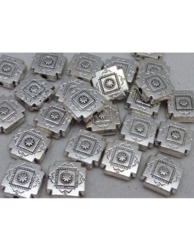 R-5 Perles connecteur carré gravé en métal argenté 9,9mm