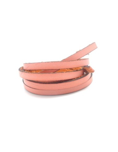 1m lanière cuir 5mm de couleur rose saumon légèrement texturé finition rustique