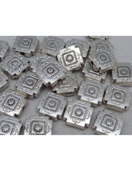 R-5 Perles connecteur carré gravé en métal argenté 9,9mm
