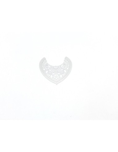 Petit Plastron pendentif intercalaire filigrane en métal argenté travaillé fin et léger stylisé 52mm X 51mm