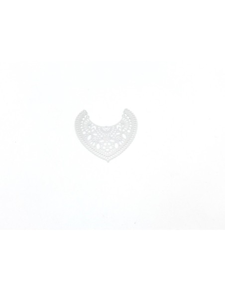 Petit Plastron pendentif intercalaire filigrane en métal argenté travaillé fin et léger stylisé 52mm X 51mm