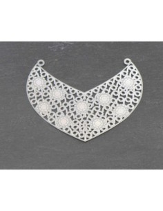 Petit Plastron pendentif intercalaire filigrane en métal argenté travaillé fin et léger stylisé 60mm X 49mm
