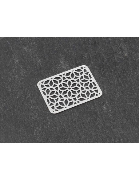 2 Estampes connecteur rectangle en filigrane travaillé en métal argenté brillant blanc 15mm x 20mm