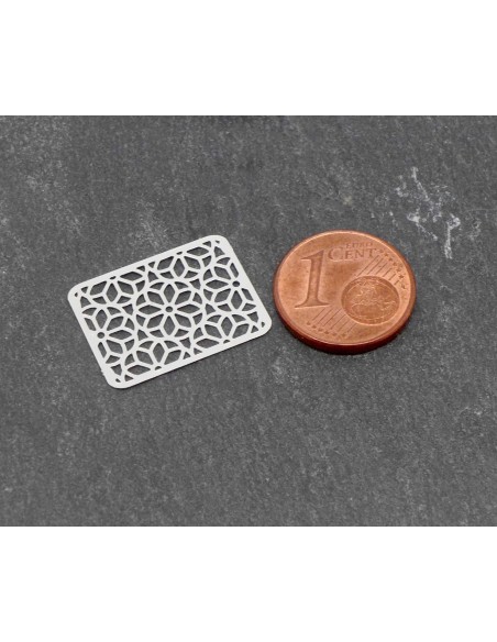 2 Estampes connecteur rectangle en filigrane travaillé en métal argenté brillant blanc 15mm x 20mm