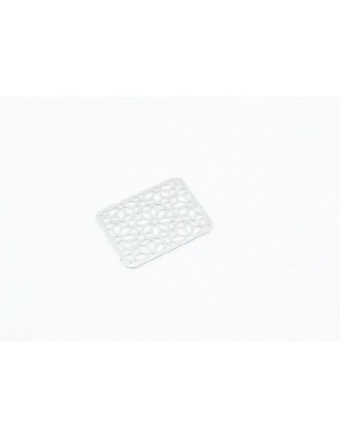 2 Estampes connecteur rectangle en filigrane travaillé en métal argenté brillant blanc 15mm x 20mm