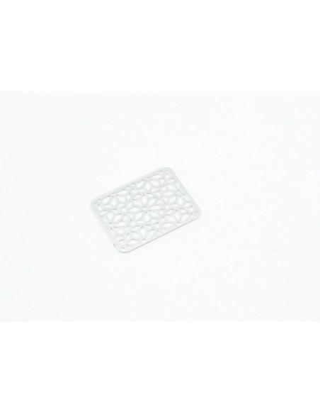 2 Estampes connecteur rectangle en filigrane travaillé en métal argenté brillant blanc 15mm x 20mm