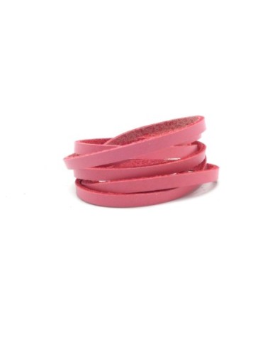 1m Cuir plat largeur 4mm rose - CUIR VERITABLE - 4mm x 1,6mm 