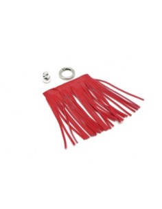 KIT bijoux de sac porte clé pompon simili cuir frange 10cm de couleur rouge vermillon vif et métal argenté 2
