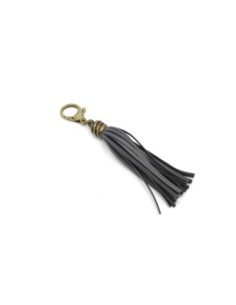 KIT bijoux de sac porte clé pompon simili cuir frange 10cm de couleur couleur gris