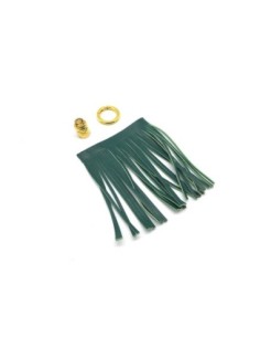 KIT bijoux de sac porte clé pompon simili cuir frange 10cm de couleur vert bouteille vert olive et métal doré 2