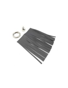 KIT bijoux de sac porte clé pompon simili cuir frange 10cm de couleur gris et métal argenté 2