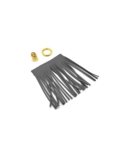 KIT bijoux de sac porte clé pompon simili cuir frange 10cm de couleur gris et métal doré 2