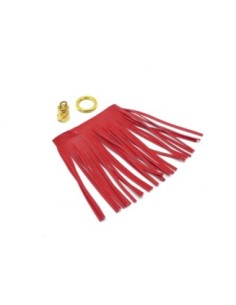 KIT bijoux de sac porte clé pompon simili cuir frange 10cm de couleur rouge vermillon vif et métal doré 2