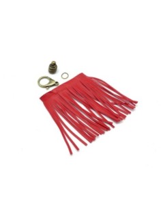 KIT bijoux de sac porte clé pompon simili cuir frange 10cm de couleur rouge vermillon vif et métal de couleur bronze 2
