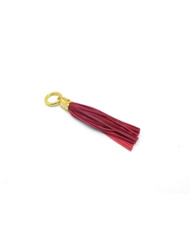 KIT bijoux de sac porte clé pompon simili cuir frange 10cm de couleur rouge marsala bordeaux et métal doré