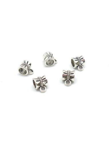 20 Perles support breloque, pendentif, belière en métal argenté pour cordon de 5mm