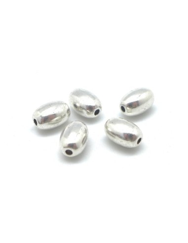 10 Perles grain de riz, ovale, olive en métal argenté lisse 8,3mm x 5,5mm